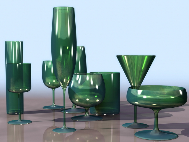 Wine glass set 3d rendering