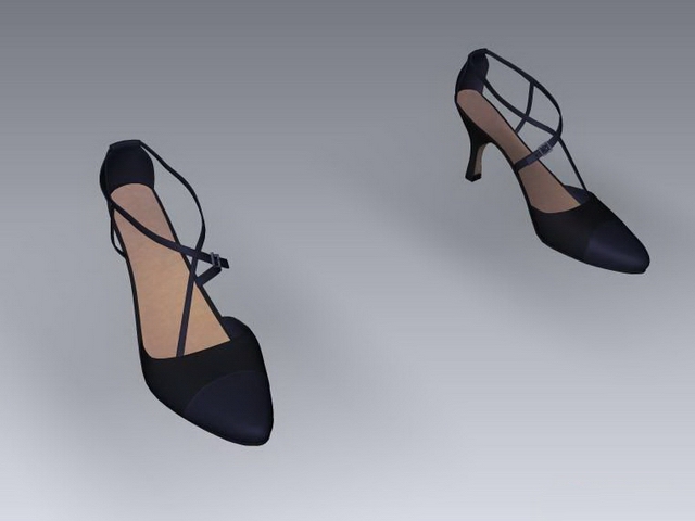 Black leather slingback shoes 3d rendering