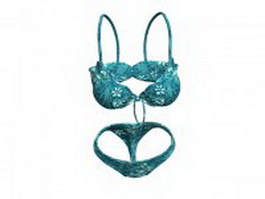 Blue floral bra and panties set 3d model preview