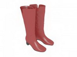 Knee high red boots for women 3d model preview
