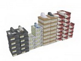 Shoes piled on shoe boxes 3d model preview