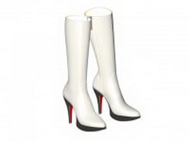 Winter white leather boots 3d model preview