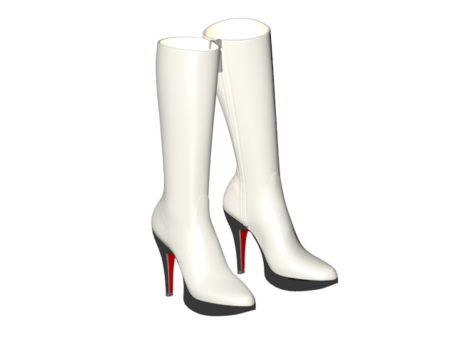 Winter white leather boots 3d rendering