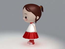 Little girl cartoon character 3d model preview