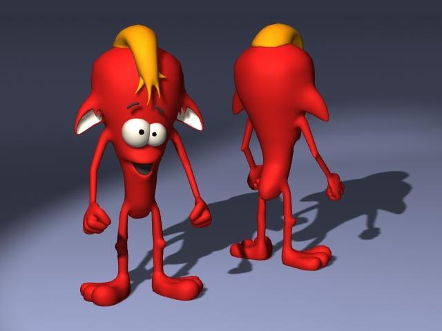 3D cartoon character model of silly red monster. 