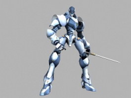 Futuristic robot swordsman 3d model preview