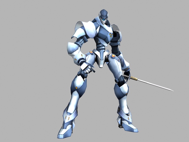 Futuristic robot swordsman 3d rendering