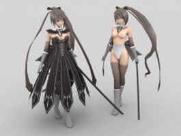 Anime girl fighter with sword 3d model preview