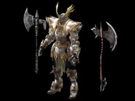 Armored warrior with battle axe 3d model preview