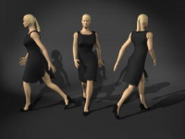 Woman walking in black dress 3d model preview