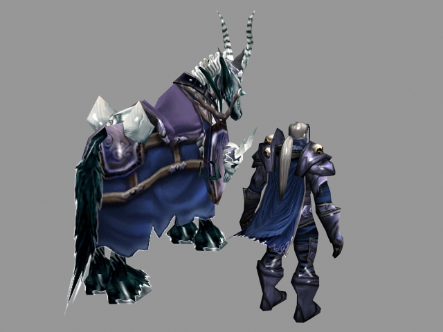 Undead warrior and skeletal horse 3d rendering
