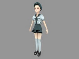 Anime school girl 3d model preview