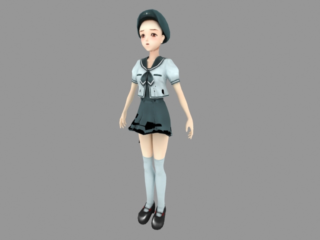 Anime school girl 3d rendering