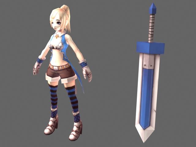 Young girl swordsman 3d rendering