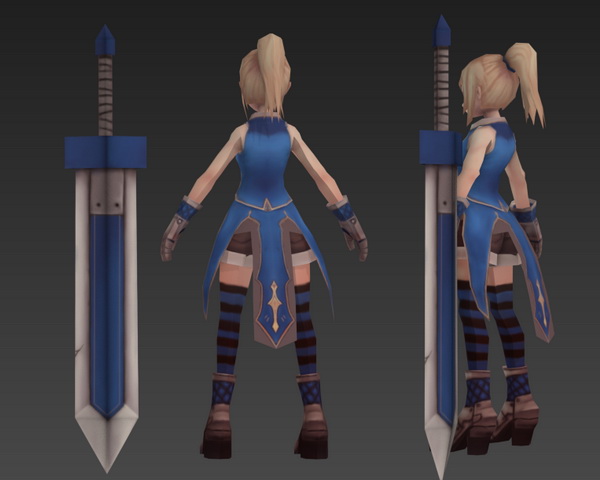 Young girl swordsman 3d rendering