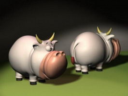 Cute cattle cartoon 3d model preview