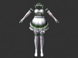 Anime maid costume 3d model preview