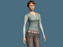 Sportive woman standing rigged 3d model preview