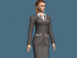 Young business woman standing & rigged 3d model preview