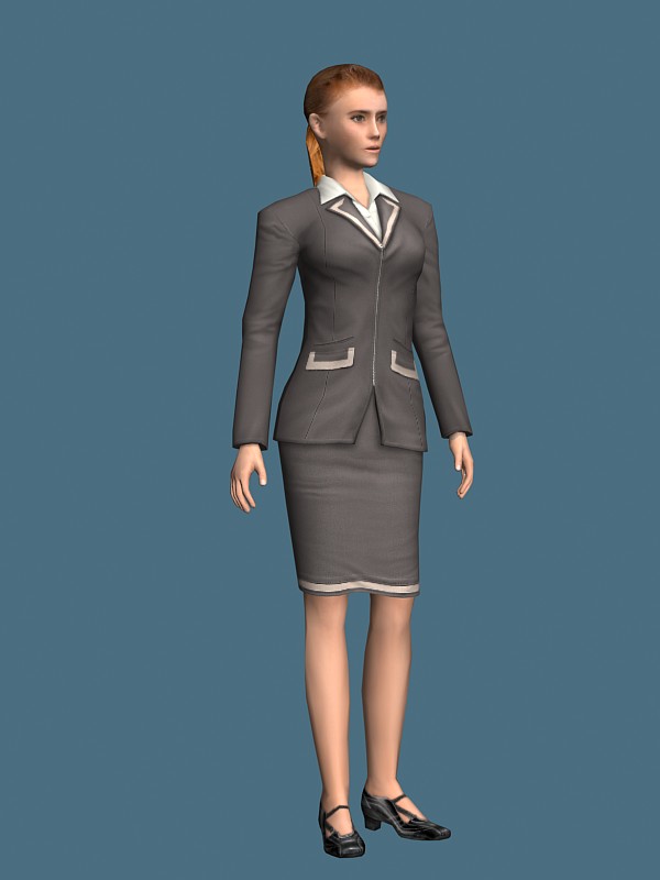 Young business woman standing & rigged 3d rendering