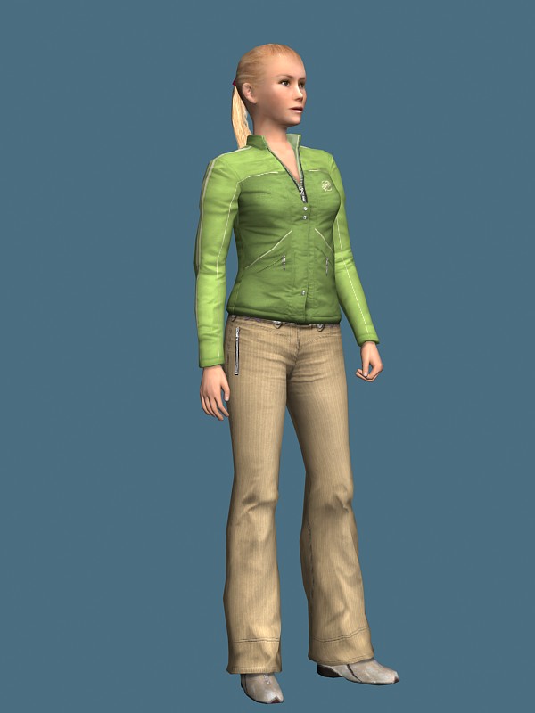 Casual woman standing & rigged 3d rendering