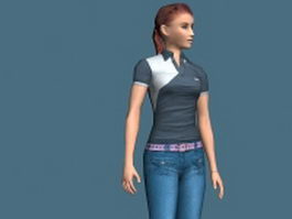 Slim girl rigged 3d model preview