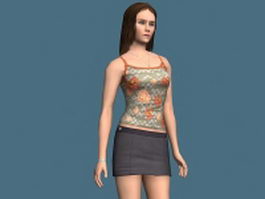 Woman in tank top and skirt 3d preview