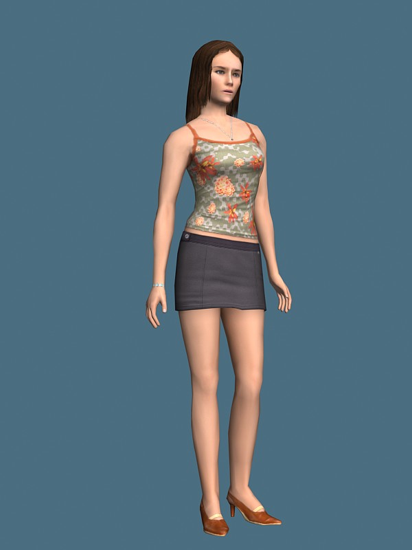 Woman in tank top and skirt 3d rendering