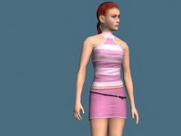 Red hair woman rigged 3d model preview