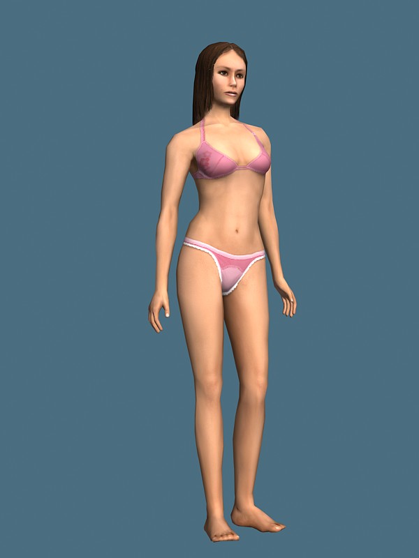 Rigged 3D model of a slim woman in pink bra and panties. 