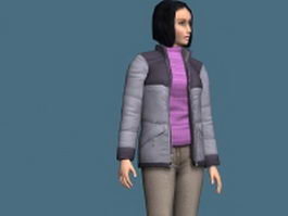 Casual woman in jacket rigged 3d model preview