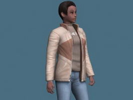 Black woman in casual clothes rigged 3d model preview