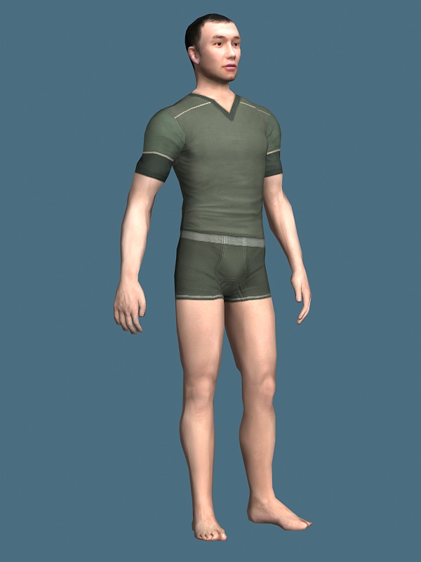 Asian man in underwear set rigged 3d rendering