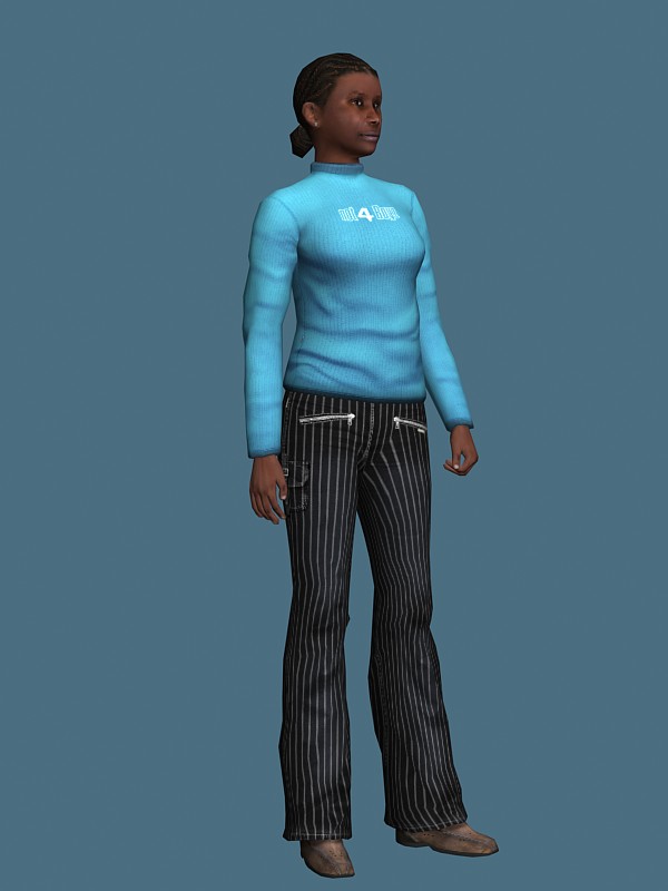 Black woman standing & rigged 3d rendering