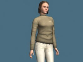 Young woman standing & rigged 3d model preview