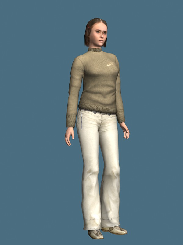 Young woman standing & rigged 3d rendering