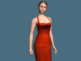 Woman in dress rigged 3d model preview