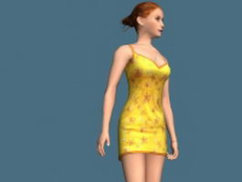 Hot girl standing & rigged 3d model preview