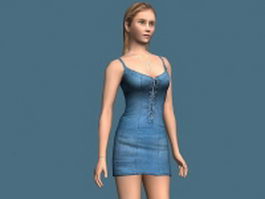 Young sexual girl standing rigged 3d model preview