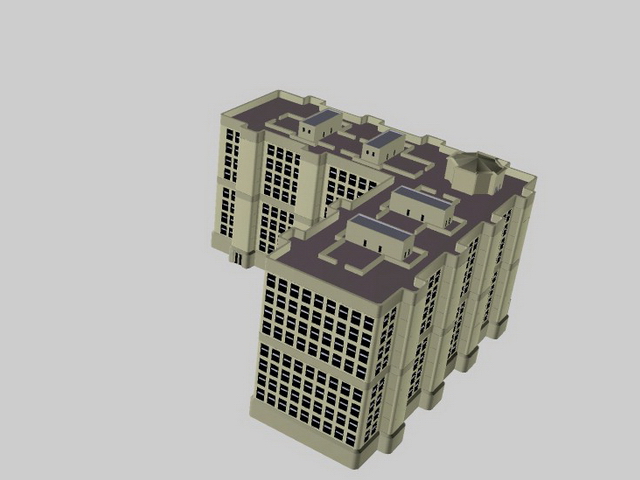 L-shaped apartment building 3d rendering