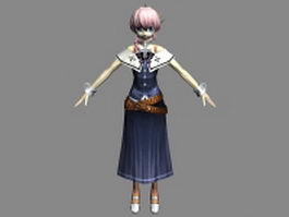 Anime schoolgirl 3d model preview