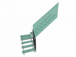 Straight glass stairs 3d model preview