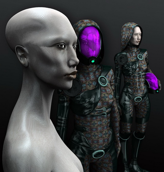 Alien girl quarian alien race rigged 3d rendering