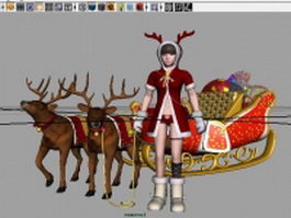 Christmas girl with sleigh 3d model preview