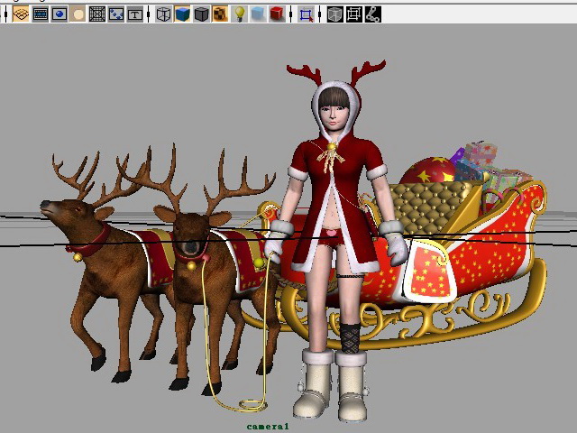 Christmas girl with sleigh 3d rendering