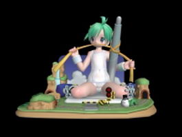 Anime naughty little girl 3d model preview