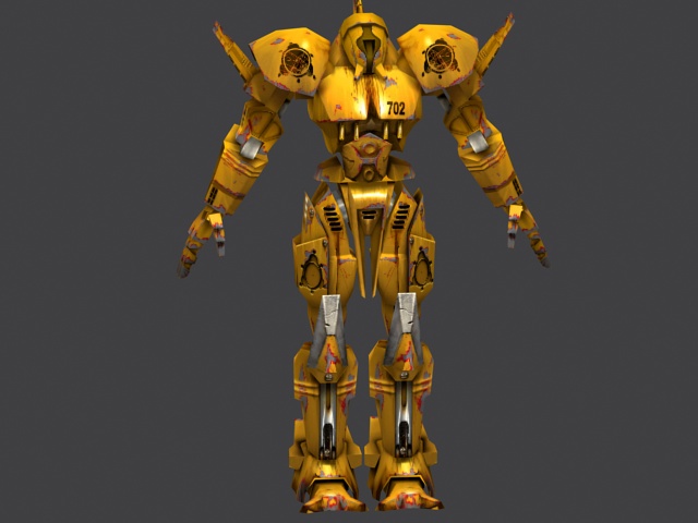 Yellow battle robot 3d rendering