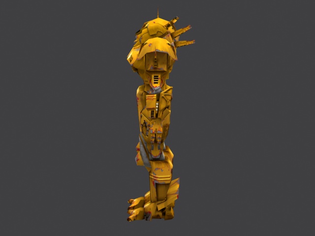 Yellow battle robot 3d rendering