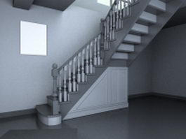 Interior wood straight stairs 3d model preview