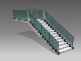 Stone stairway with glass handrails 3d model preview